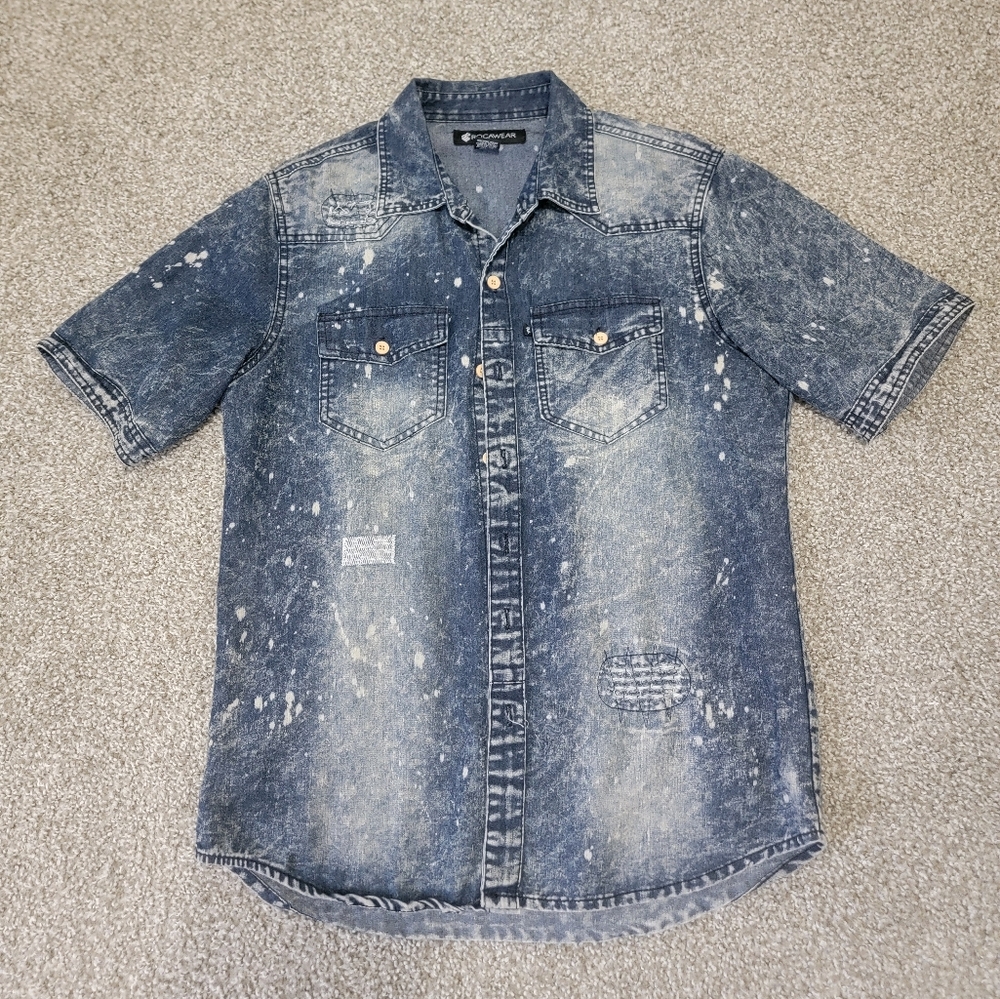 Rocawear Distressed Blue Denim Shirt